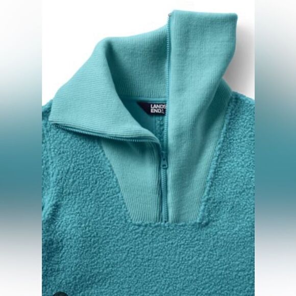 EXCELLENT CONDITION WOMEN’S MEDIUM PETITE PEACOCK TEAL BOUCLE 1/4 ZIP JACKET - Picture 2 of 10